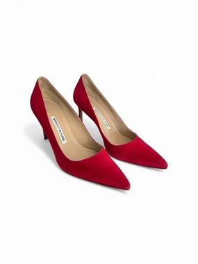 Manolo Blahnik Tomato Red Velukid Suede Pointed-Toe BB Pumps